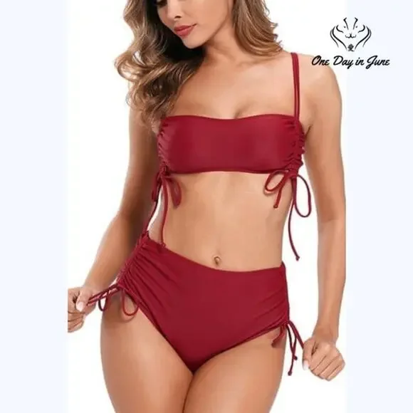 Shekini Drawstring Tube Top Bikini Swimsuit Size XL - Picture 1 of 6